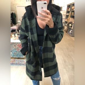 RD Style Buffalo Plaid Hooded Coat Shacket Olive Medium